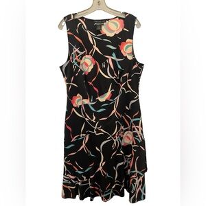 Floral-Print Black Dress with Multicolor Accents